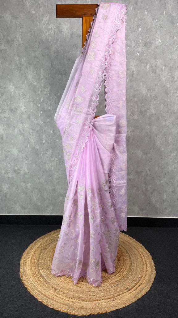 ORGANZA TISSUE APPLIQUE EMBROIDERY SAREE