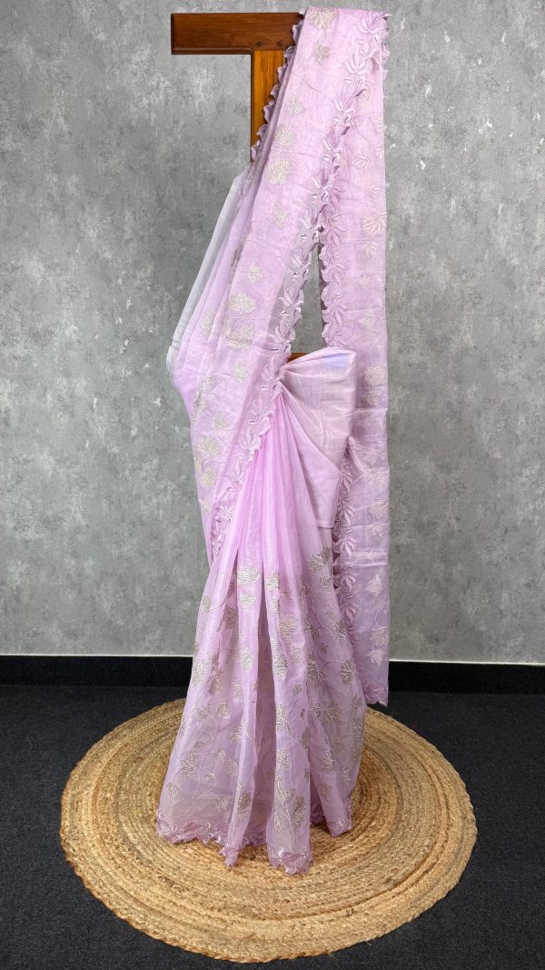 ORGANZA TISSUE APPLIQUE EMBROIDERY SAREE