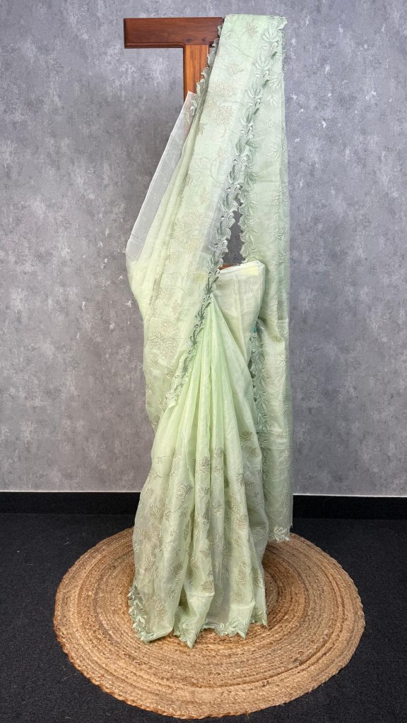 ORGANZA TISSUE APPLIQUE EMBROIDERY SAREE