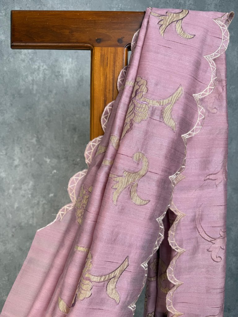 SEMI TUSSAR APPLIQUE EMBROIDERY SAREE - Image 2