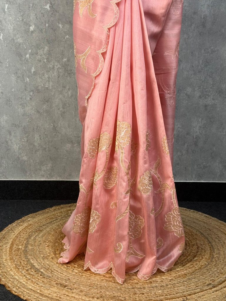 SEMI TUSSAR APPLIQUE EMBROIDERY SAREE - Image 3