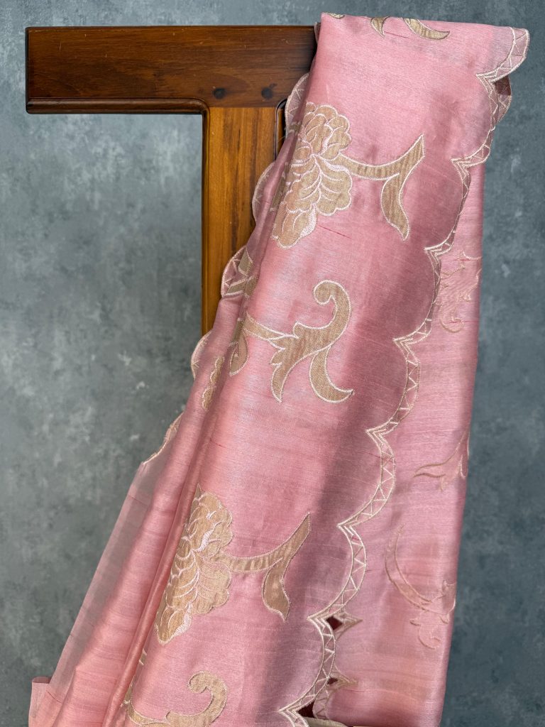 SEMI TUSSAR APPLIQUE EMBROIDERY SAREE - Image 2