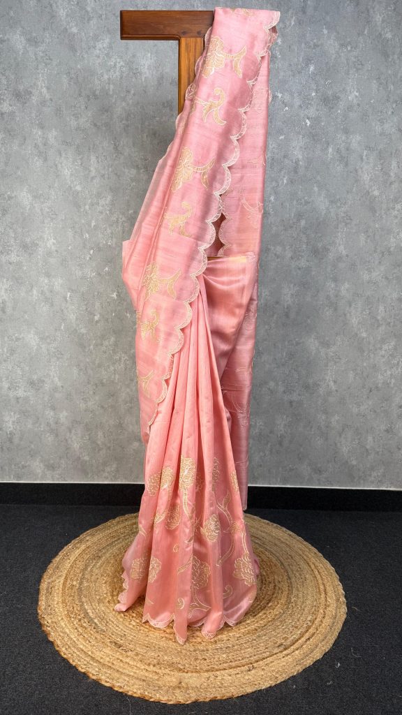 SEMI TUSSAR APPLIQUE EMBROIDERY SAREE
