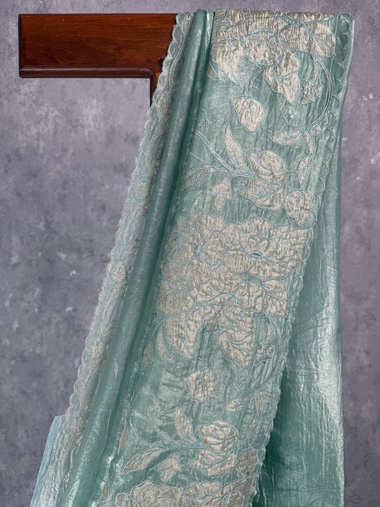 VISCOSE ORGANZA TISSUE APPLIQUE EMBROIDERY SAREE - Image 2