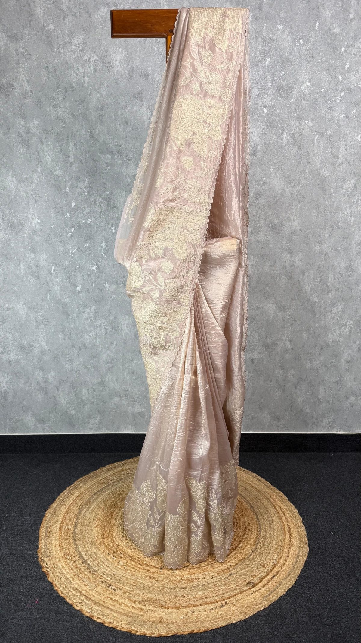 VISCOSE ORGANZA TISSUE APPLIQUE EMBROIDERY SAREE