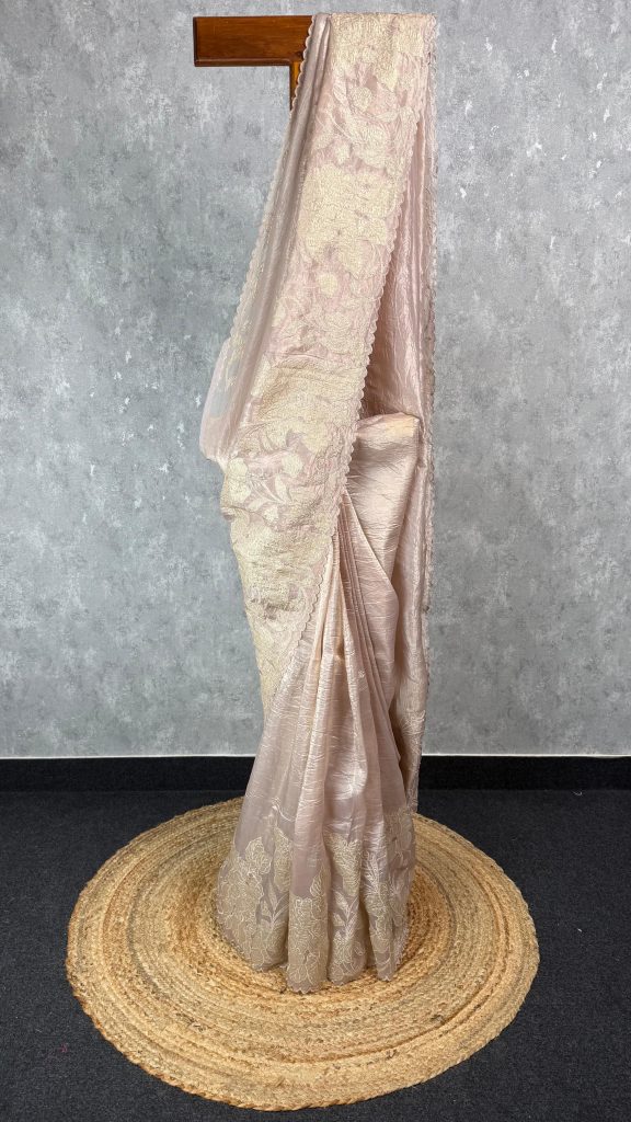 VISCOSE ORGANZA TISSUE APPLIQUE EMBROIDERY SAREE