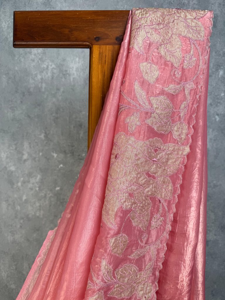 VISCOSE ORGANZA TISSUE APPLIQUE EMBROIDERY SAREE - Image 2
