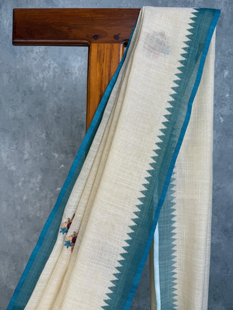 SEMI LINEN EMBROIDERY SAREE - Image 2