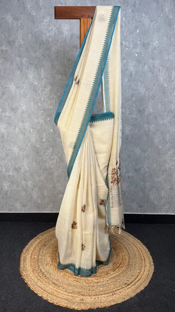 SEMI LINEN EMBROIDERY SAREE