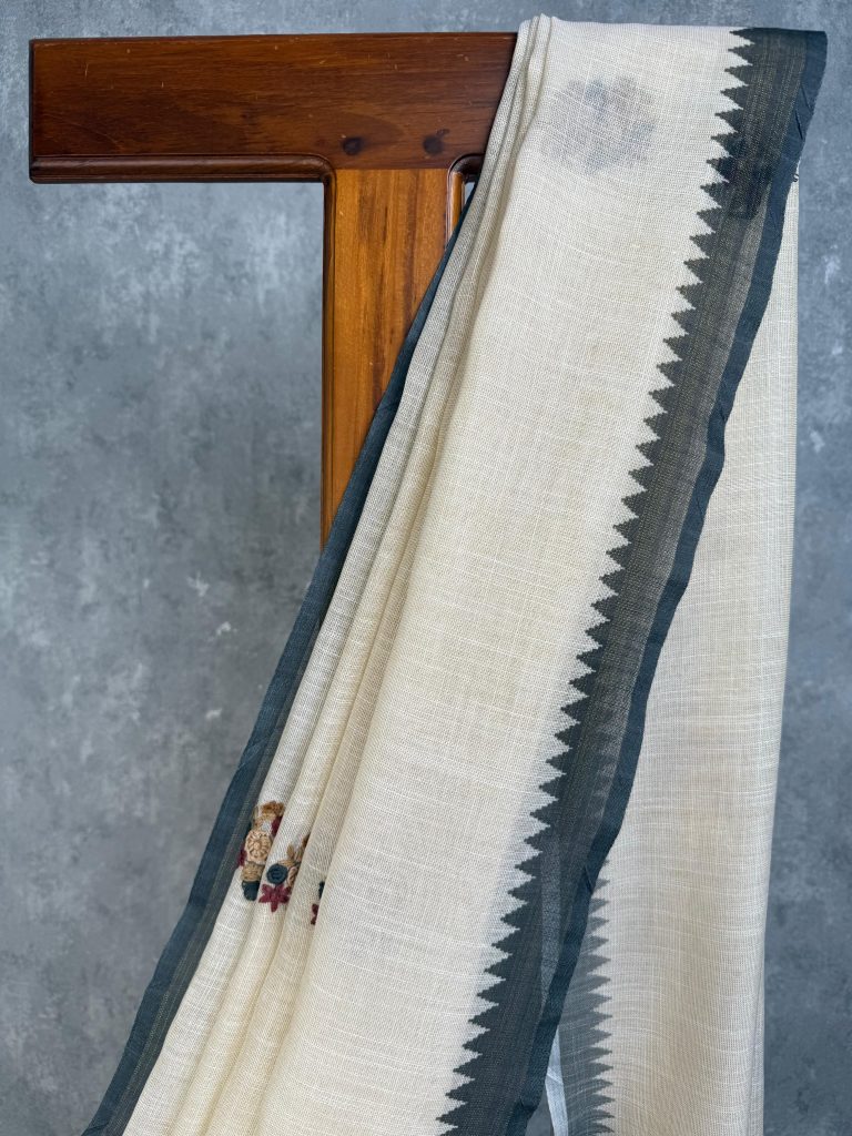 SEMI LINEN EMBROIDERY SAREE - Image 2