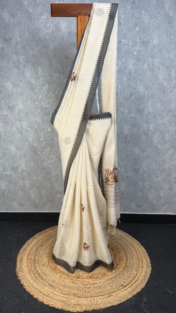 SEMI LINEN EMBROIDERY SAREE