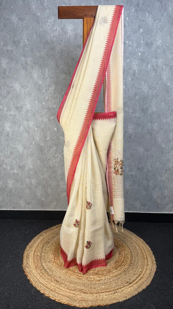 SEMI LINEN EMBROIDERY SAREE