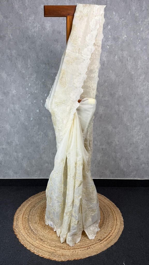 ORGANZA TISSUE APPLIQUE EMBROIDERY SAREE