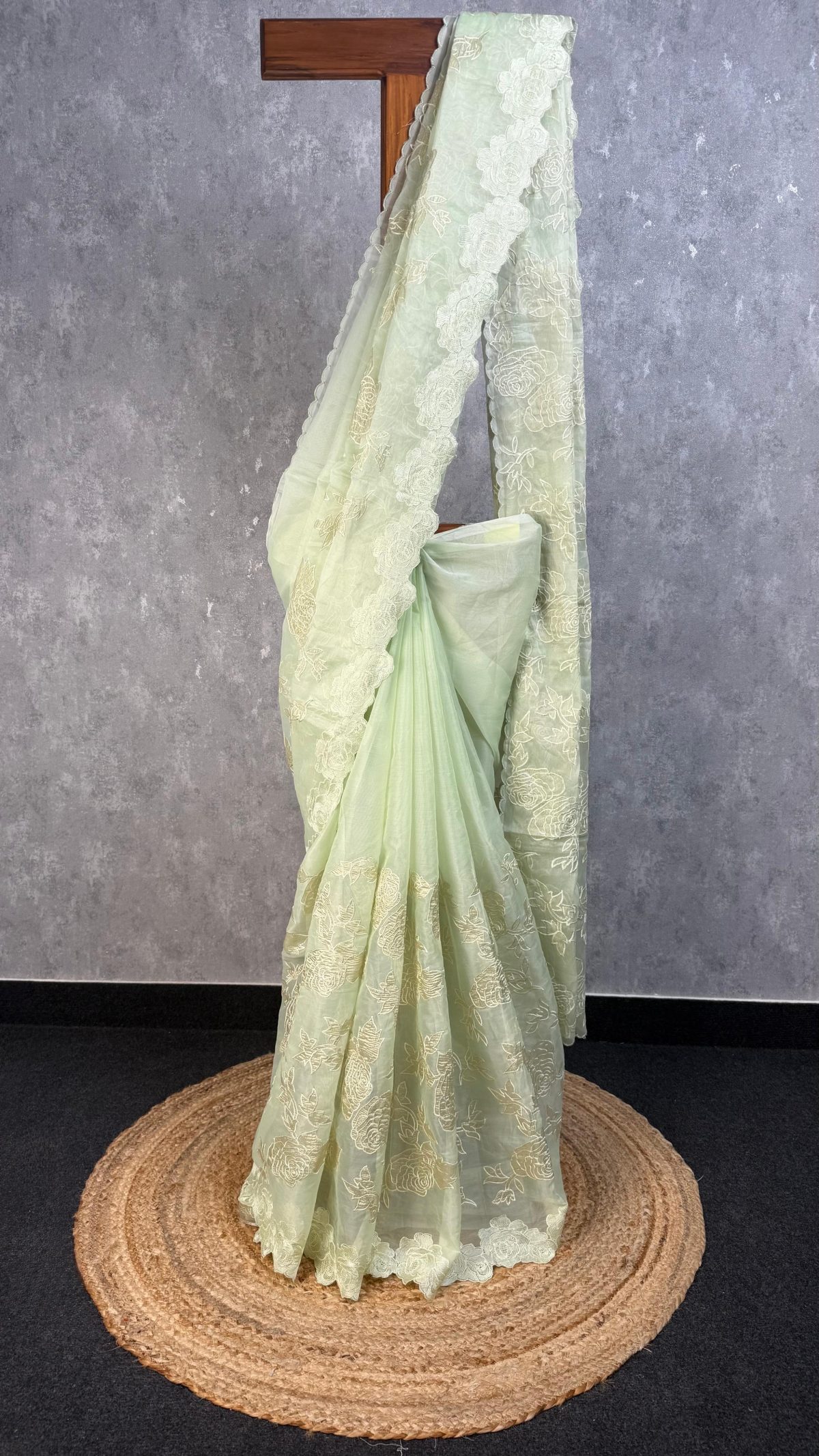 ORGANZA TISSUE APPLIQUE EMBROIDERY SAREE