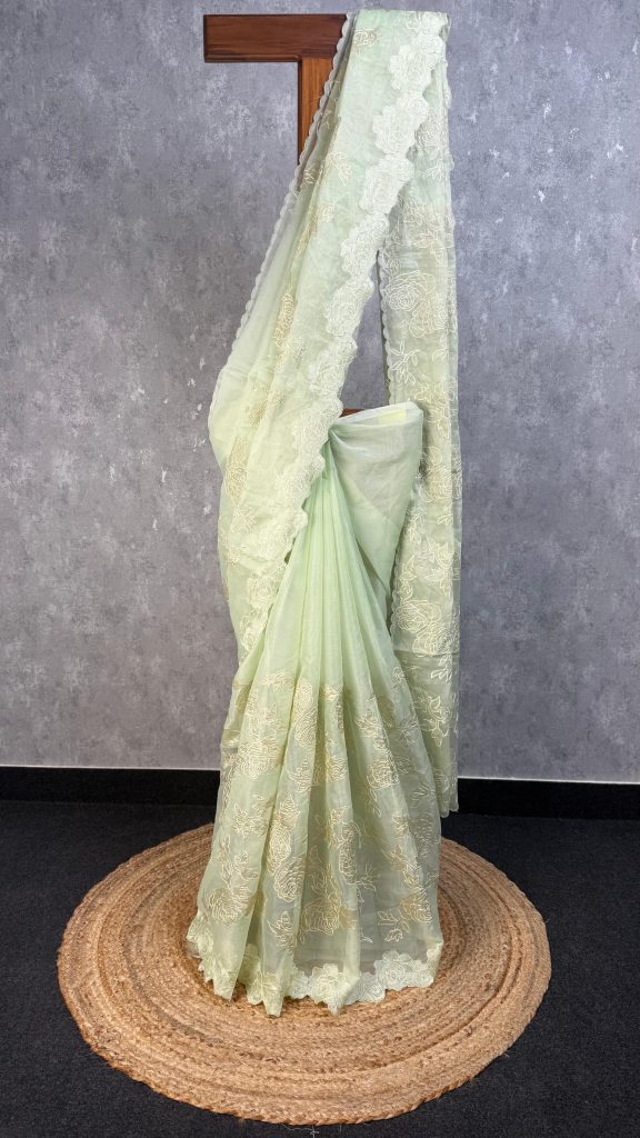 ORGANZA TISSUE APPLIQUE EMBROIDERY SAREE