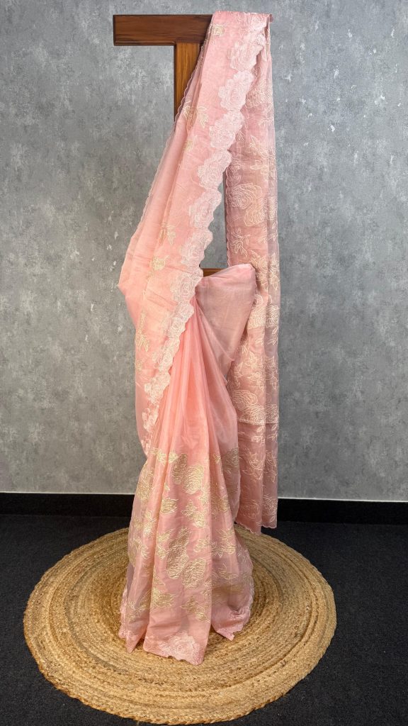 ORGANZA TISSUE APPLIQUE EMBROIDERY SAREE