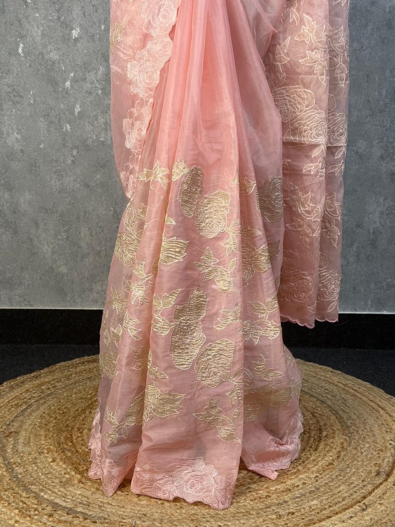 ORGANZA TISSUE APPLIQUE EMBROIDERY SAREE - Image 3