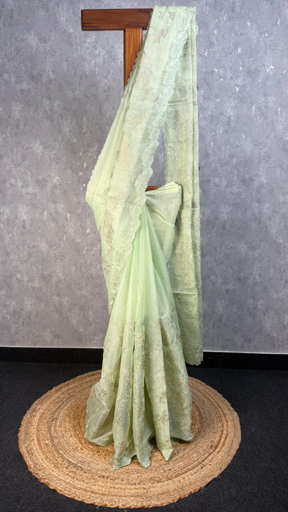 ORGANZA TISSUE APPLIQUE EMBROIDERY SAREE