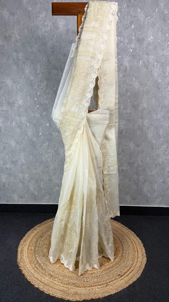 ORGANZA TISSUE APPLIQUE EMBROIDERY SAREE