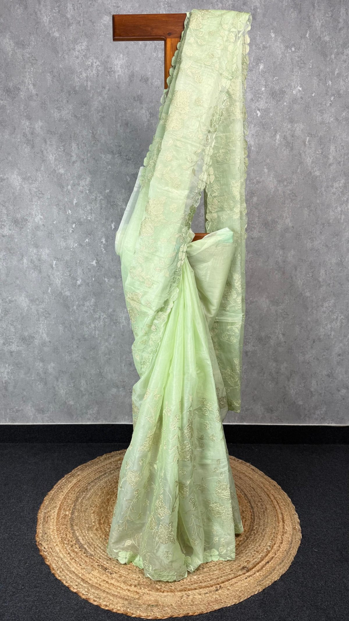 ORGANZA TISSUE APPLIQUE EMBROIDERY SAREE