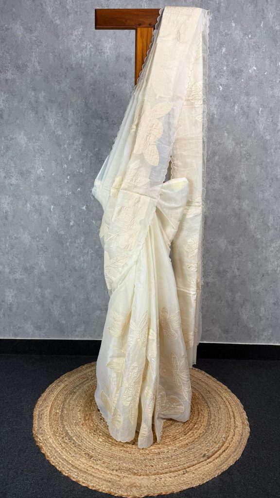 ORGANZA TISSUE APPLIQUE EMBROIDERY SAREE