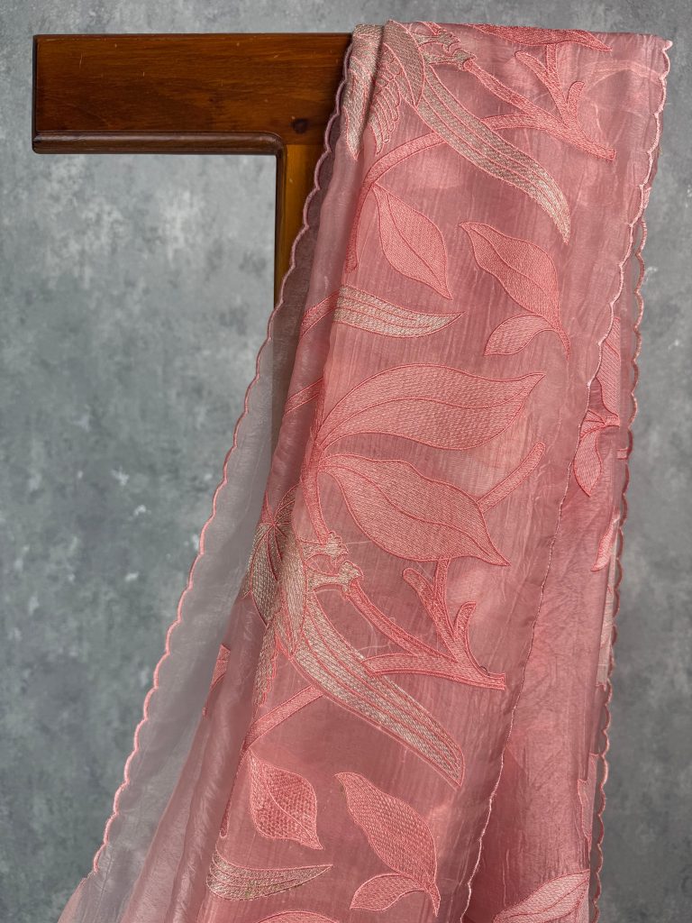 VISCOSE ORGANZA TISSUE APPLIQUE EMBROIDERY SAREE - Image 2