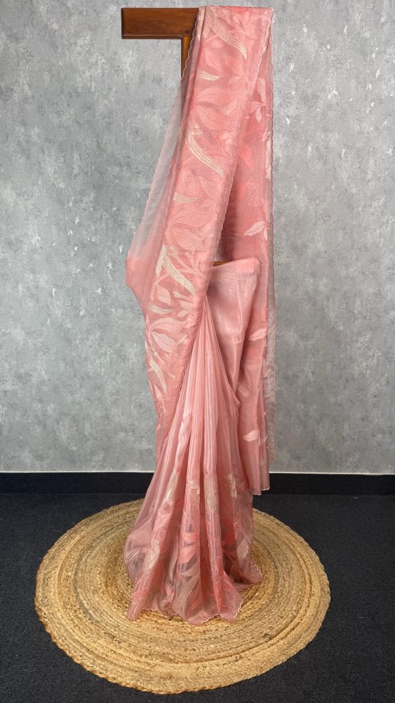VISCOSE ORGANZA TISSUE APPLIQUE EMBROIDERY SAREE