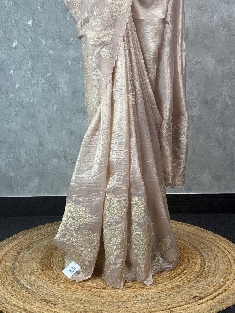 VISCOSE ORGANZA TISSUE APPLIQUE EMBROIDERY SAREE - Image 3