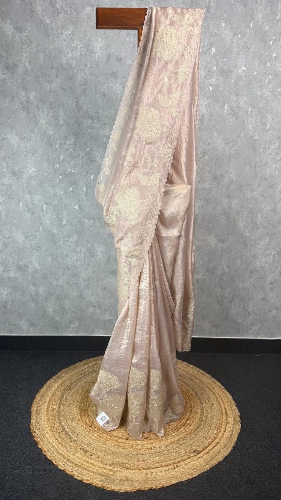 VISCOSE ORGANZA TISSUE APPLIQUE EMBROIDERY SAREE