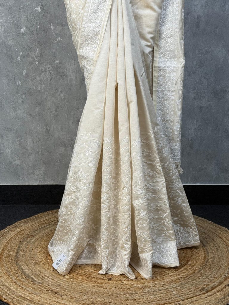 SEMI TUSSAR THREAD EMBROIDERY SAREE - Image 3