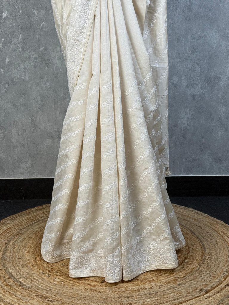 SEMI TUSSAR THREAD EMBROIDERY SAREE - Image 3