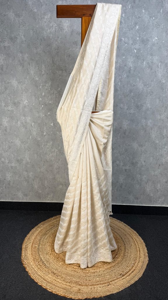 SEMI TUSSAR THREAD EMBROIDERY SAREE