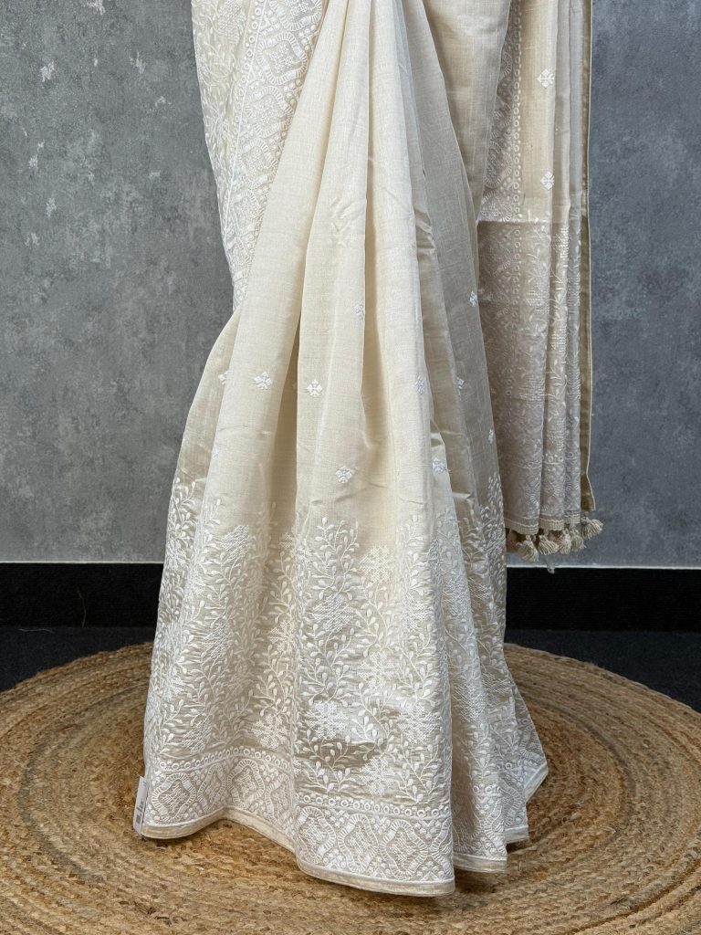 SEMI TUSSAR THREAD EMBROIDERY SAREE - Image 3
