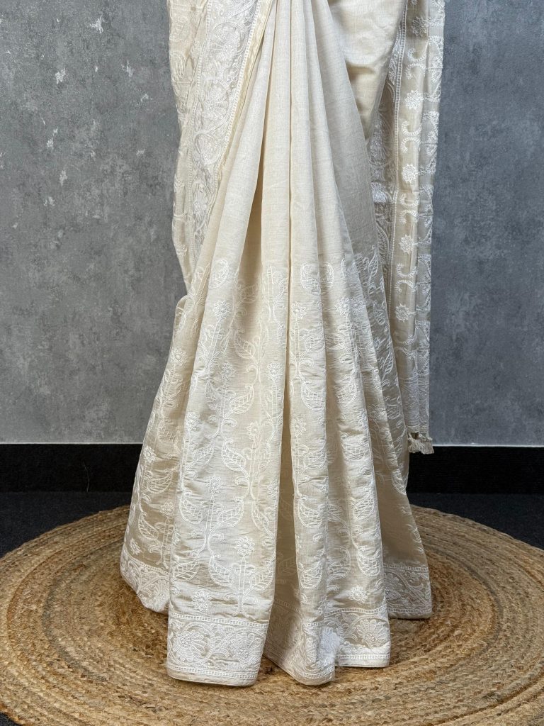 SEMI TUSSAR THREAD EMBROIDERY SAREE - Image 3