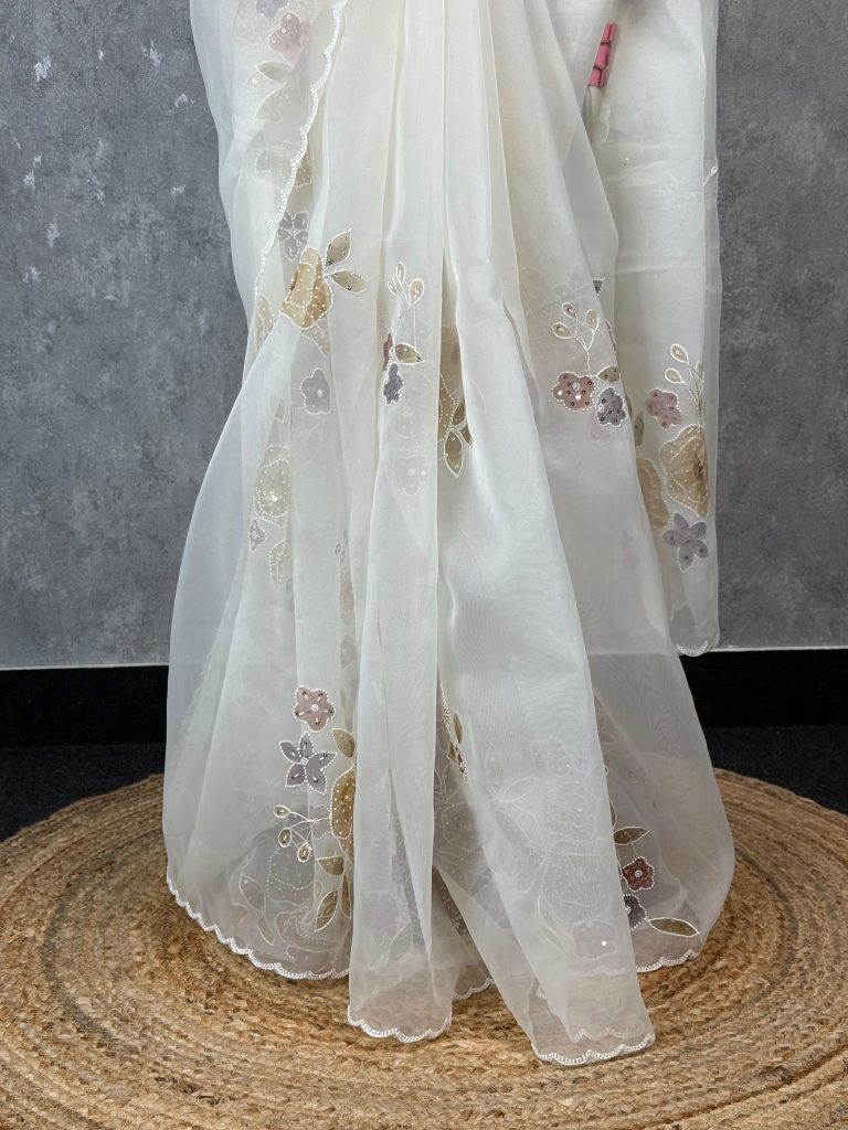SILK ORGANZA HAND EMBROIDERY SAREE - Image 3