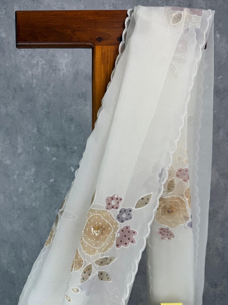 SILK ORGANZA HAND EMBROIDERY SAREE - Image 2