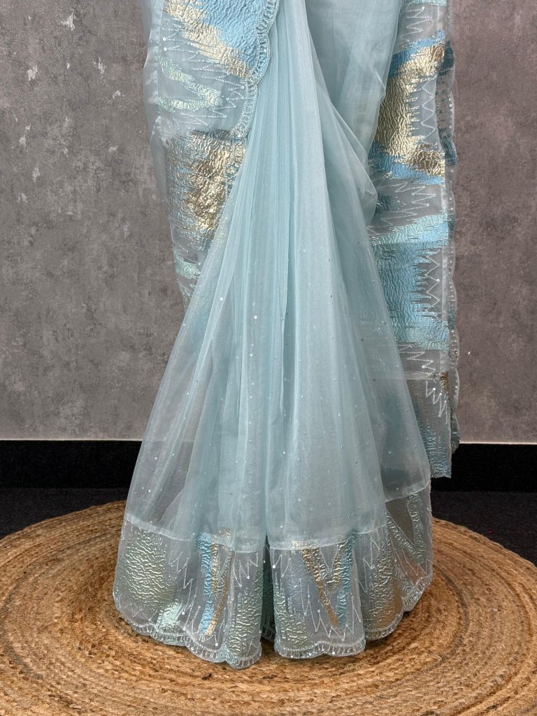 TURKISH ORGANZA EMBROIDERY SAREE - Image 3