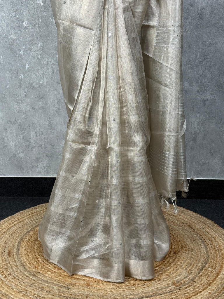 TUSSAR TISSUE EMBROIDERY SAREE - Image 3
