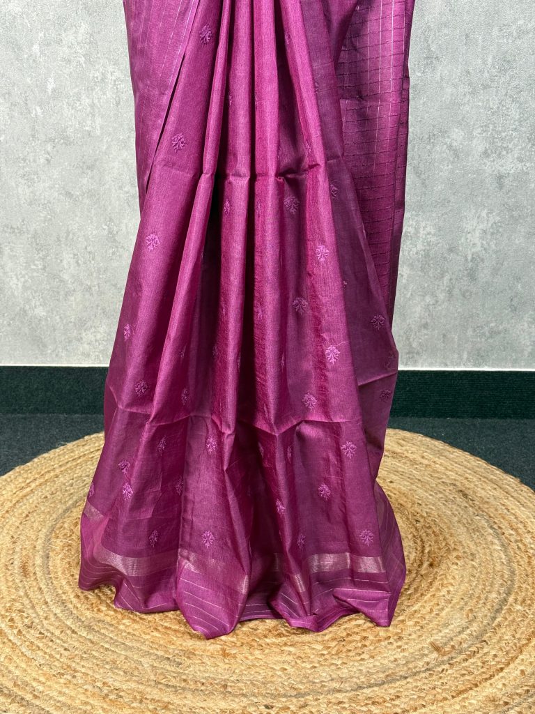 TUSSAR SILK EMBROIDERY SAREE - Image 3
