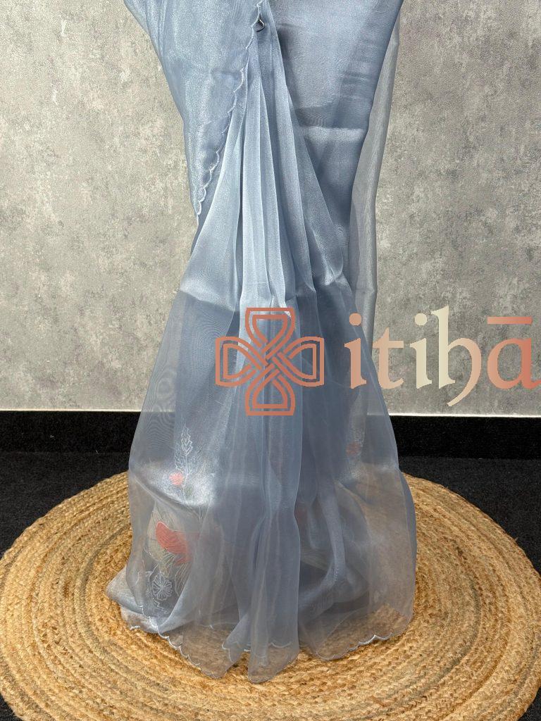 ORGANZA APPLIQUE EMBROIDERY SAREE - Image 3
