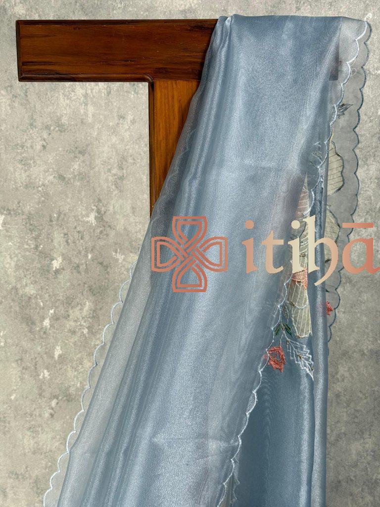 ORGANZA APPLIQUE EMBROIDERY SAREE - Image 2