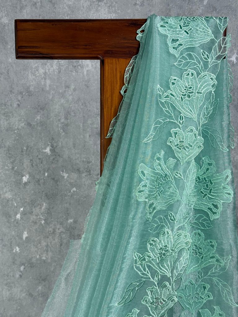 GLASS TISSUE ORGANZA CUTWORK EMBROIDERY SAREE - Image 2