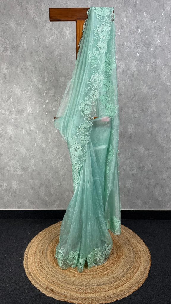 GLASS TISSUE ORGANZA CUTWORK EMBROIDERY SAREE