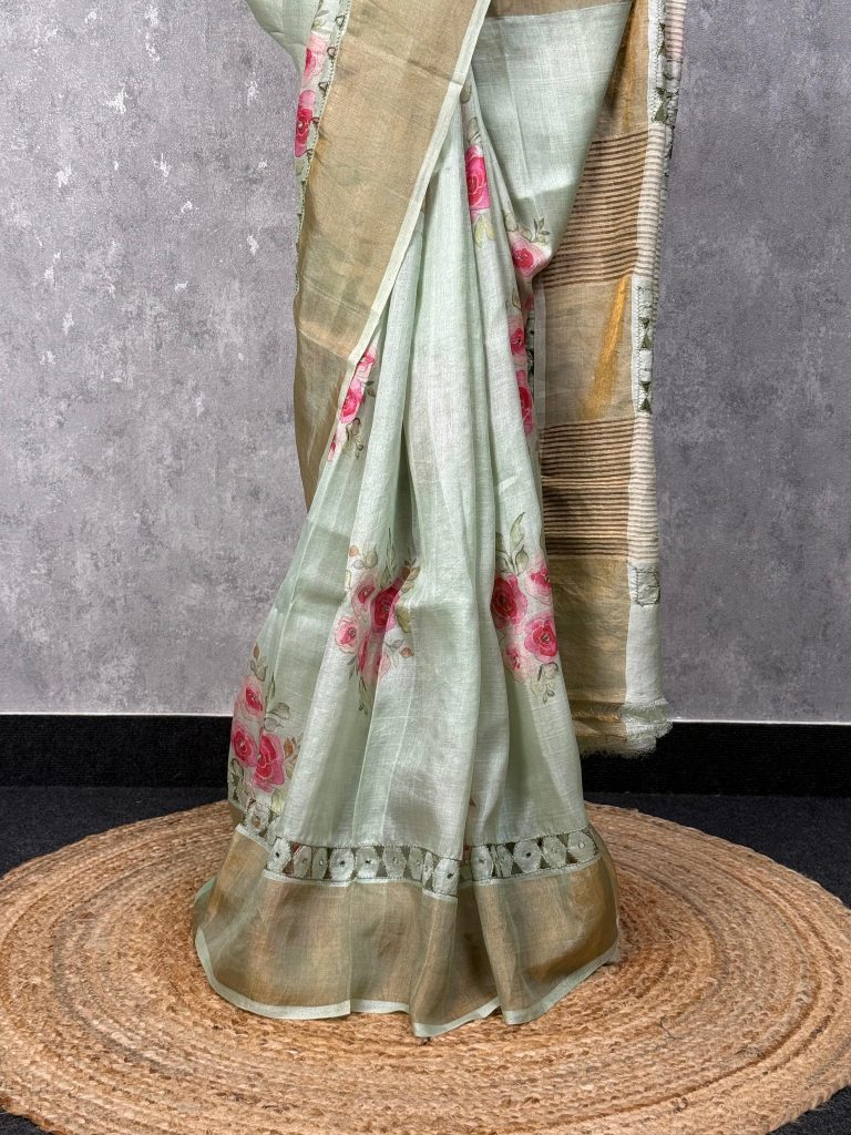 TUSSAR SILK CUTWORK EMBROIDERY SAREE - Image 3