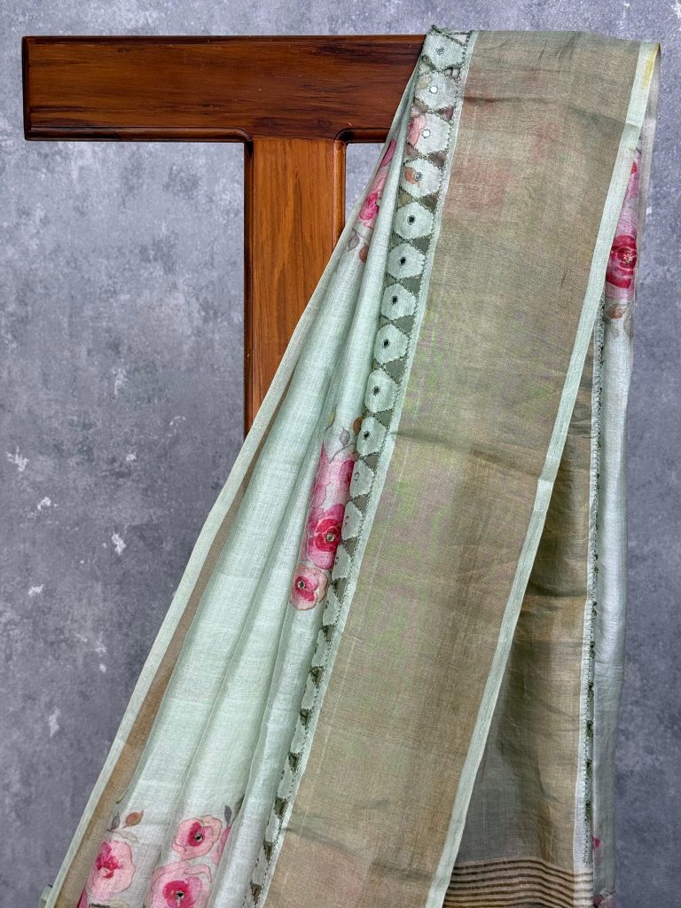 TUSSAR SILK CUTWORK EMBROIDERY SAREE - Image 2
