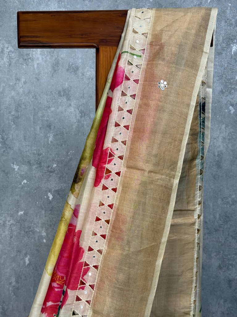 TUSSAR SILK CUTWORK EMBROIDERY SAREE - Image 2
