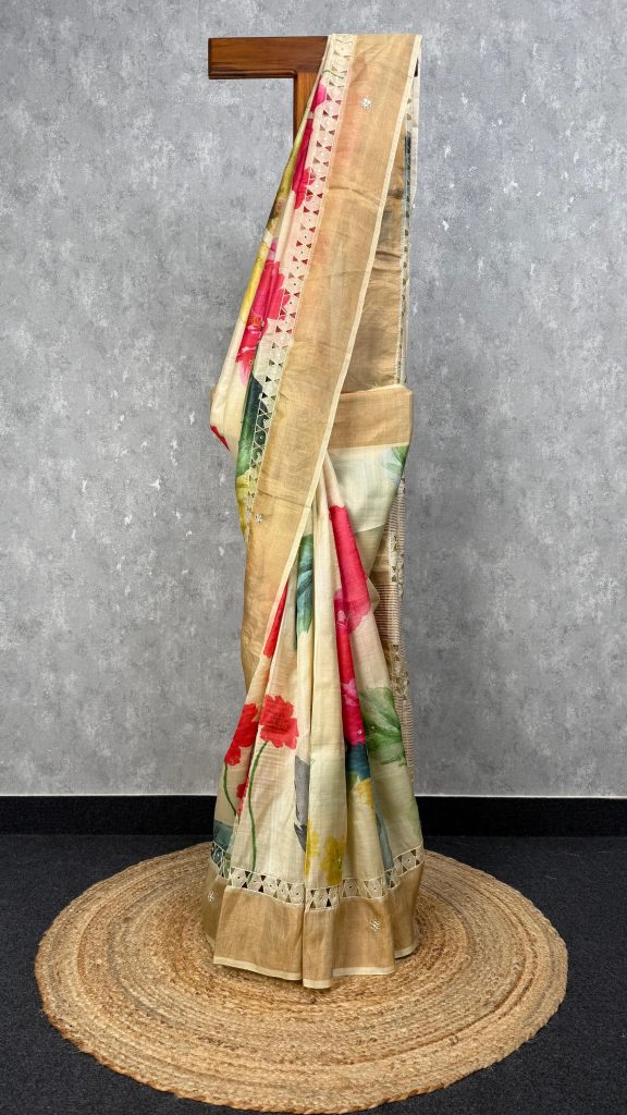 TUSSAR SILK CUTWORK EMBROIDERY SAREE