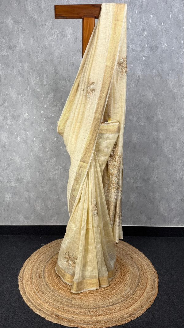 SILK LINEN EMBROIDERY SAREE