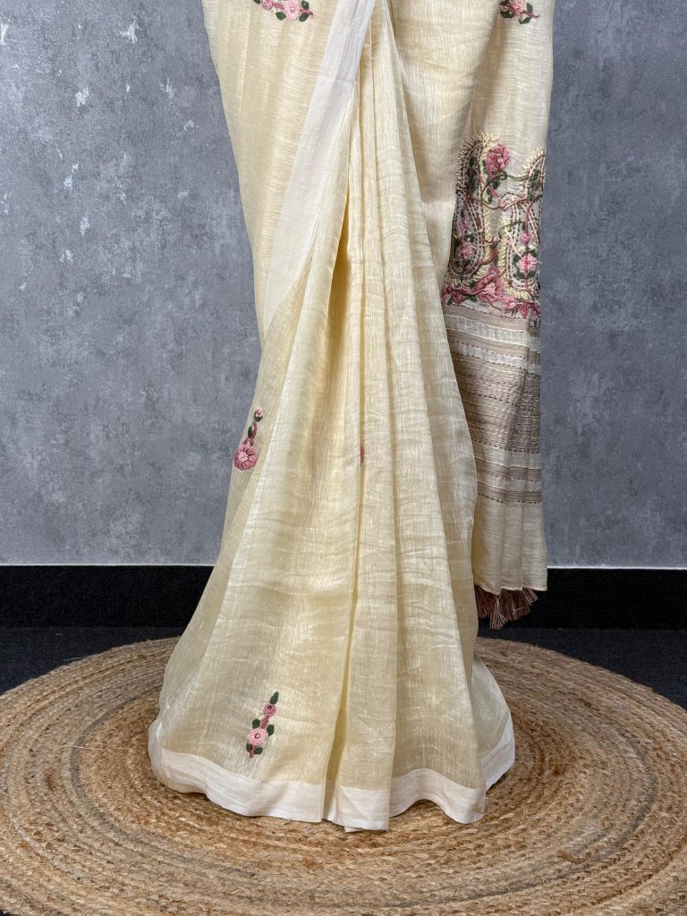 SILK LINEN EMBROIDERY SAREE - Image 3