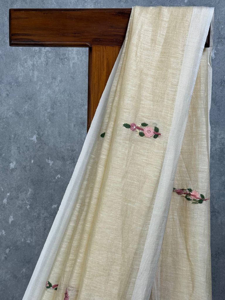 SILK LINEN EMBROIDERY SAREE - Image 2
